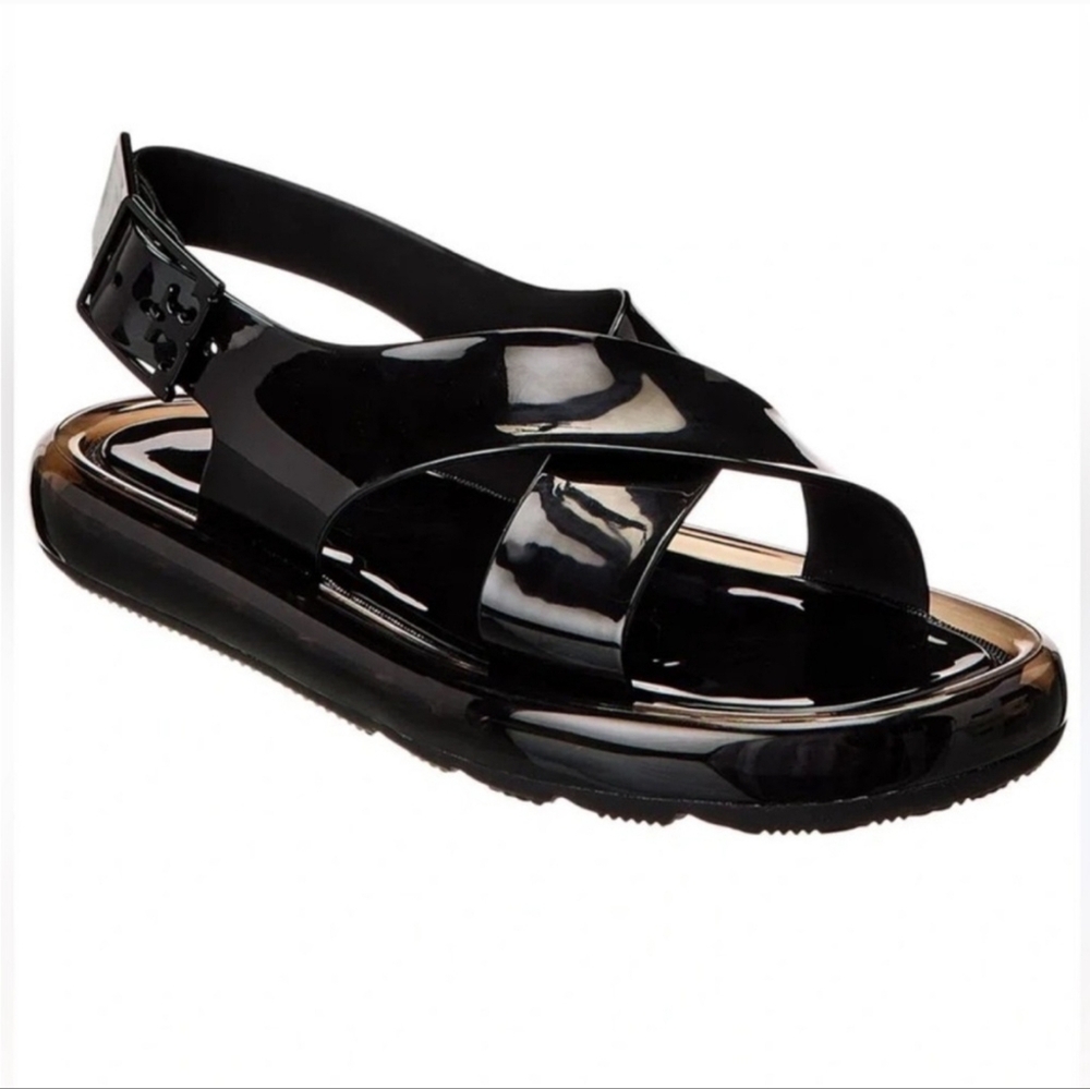 Tory Burch Sandals Criss Cross Bubble Jelly Black slingback flat Sz 8